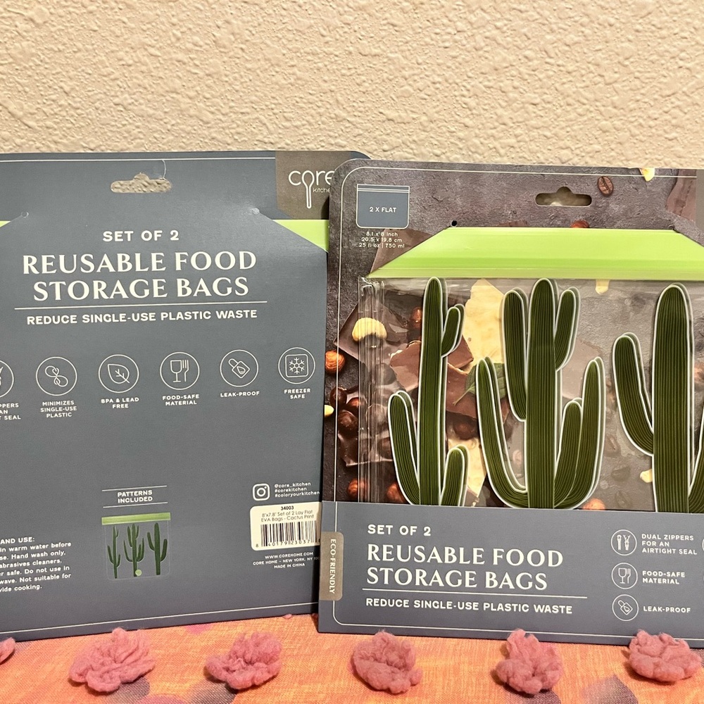 Core Home Cactus Design Reusable Food Storage Bags - Set of 2/2
